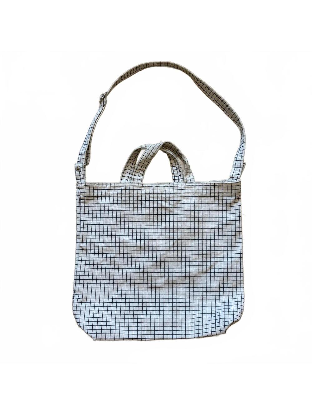 Baggu Vertical Duck Bag Canvas Tote Bag Crossbody Purse Black Grid